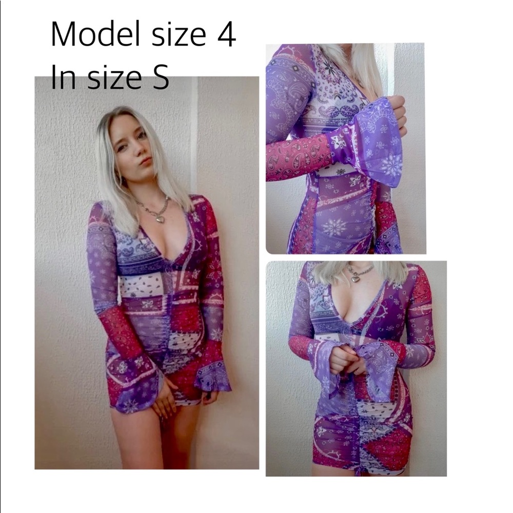 NWT SML boho beach scrunch dress in turquoise or purple Indian print